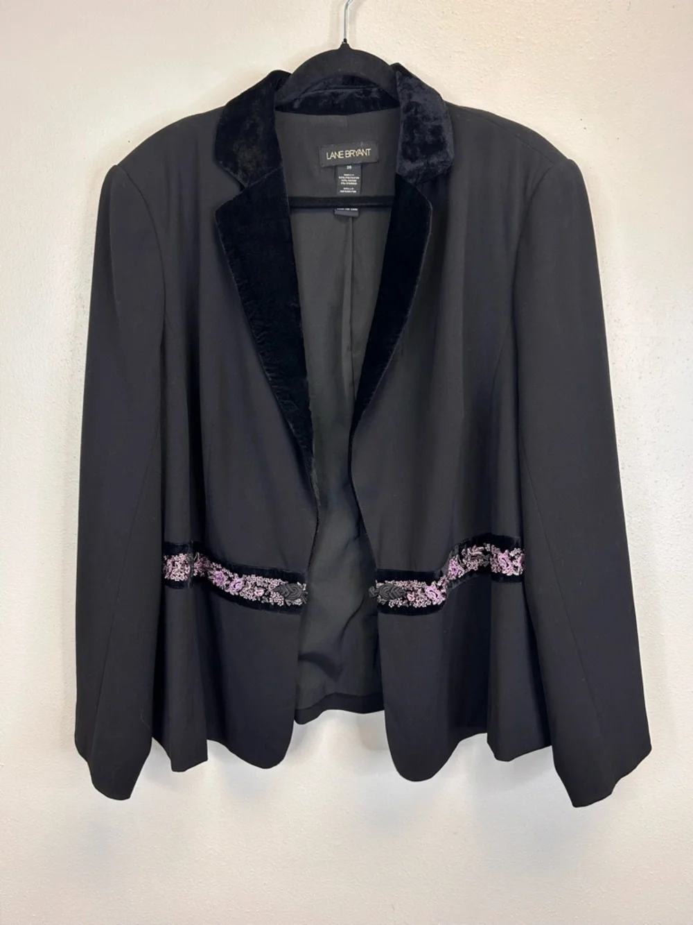 Goth Whimsigoth Black Blazer Velvet Embroidered Trim Size 20 1X Plus Vampire - Picture 5 of 13